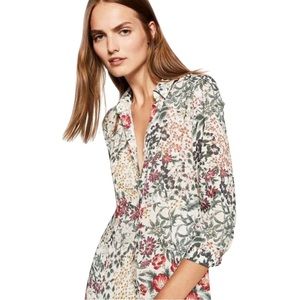 Zara Floral Maxi Shirt Dress V-Neck